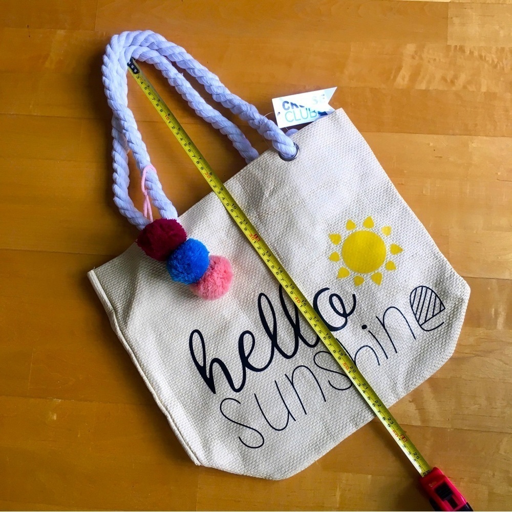 Cruise Club “Hello Sunshine” Straw Tote Bag, Rope Handles, Tan, Black, Yellow - Picture 13 of 16